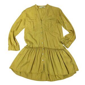 ZARA Mustard Drop Waist Ruffle Tunic Dress XS Long Sleeve Soft Drape Boho Look